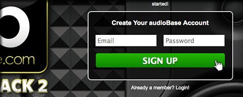 audioBase Upload Looppack Step 1 - Create an Account